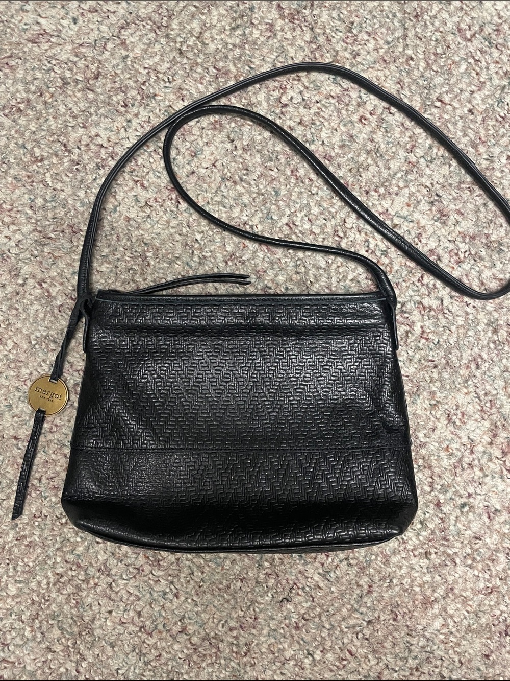 margot Black texture Embossed Crossbody Shoulder Bag- new